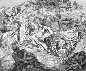 La muerte de Manfredo en la batalla de Benevento, 26 de febrero de 1266 de English School