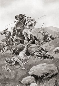 La muerte de Masistio mientras lideraba un ataque de caballería contra las fuerzas griegas, de la Historia de las Naciones de Hutchinson, pub.1915 de English School