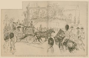 La partida del Príncipe de Gales con la novia desde la Casa Marlborough hacia el Palacio de Buckingham, 23 de julio de 1896 de English School
