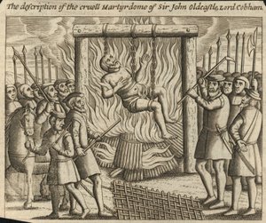 Descripción del cruel martirio de Sir John Oldcastle, Lord Cobham (grabado) de English School