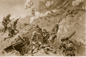 Los terribles huecos que conducían a Oppy Wood, bombarderos británicos trabajando a lo largo de las trincheras alemanas de English School