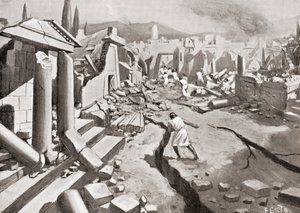 El terremoto en Esparta, antigua Grecia, 464 a.C., de la Historia de las Naciones de Hutchinson, pub.1915 de English School