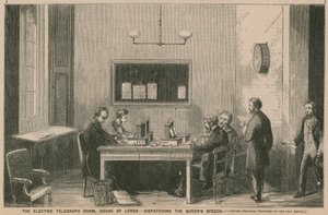 La sala de telégrafos eléctricos, Cámara de los Lores - despachando el discurso de la Reina de English School