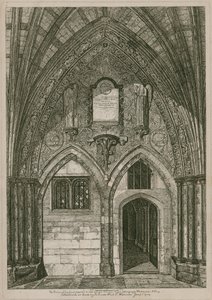 La entrada desde el Claustro este a la antigua Sala Capitular, Abadía de Westminster, Londres de English School