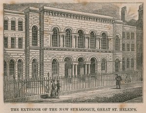 El exterior de la Nueva Sinagoga, Great St Helens, Londres de English School
