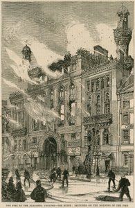 El incendio en el Teatro Alhambra - las ruinas, dibujadas en la mañana del incendio, 7 de diciembre de 1882 de English School