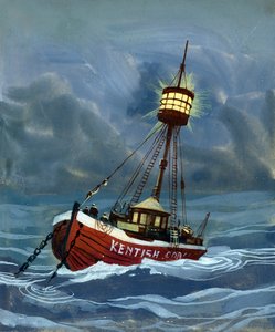 El primer barco faro colocado cerca del banco de arena Nore en 1732 de English School