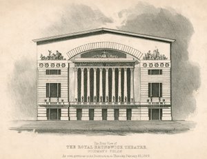 Vista frontal del Teatro Royal Brunswick, Goodmans Fields, Londres