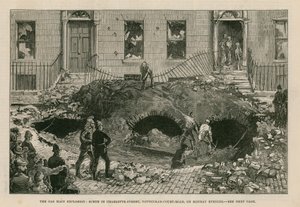 La explosión de la tubería de gas: escena en Charlotte Street, Tottenham Court Road, el lunes por la noche de English School