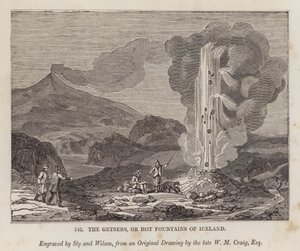 Los géiseres o fuentes calientes de Islandia (grabado) de English School