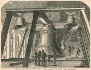 La gran campana y los cuartos de campanas en su lugar en la Torre del Reloj, Westminster de English School