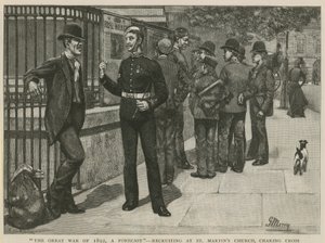 La gran guerra de 1892, una previsión; Reclutamiento en la iglesia de St. Martin de English School