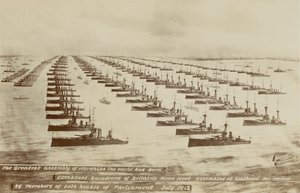 La mayor asamblea de buques de guerra que el mundo ha visto (litografía) de English School