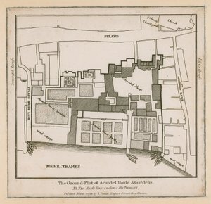 El plano del suelo de Arundel House y jardines de English School