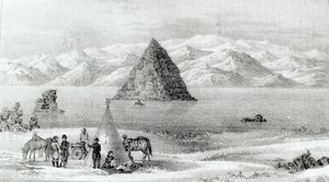 El obús en Pyramid Lake en enero de 1844, del Informe de la Expedición de Exploración a las Montañas Rocosas en 1842 y a Oregón y Carolina del Norte en 1843-44 por John C. Fremont, publicado en 1845 de English School