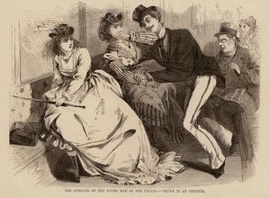 Los humores del joven de la época, borracho en un ómnibus (grabado) de English School