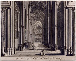 El interior de la Catedral de Canterbury, vista de la nave desde el extremo oeste, c.1700-43 de English School