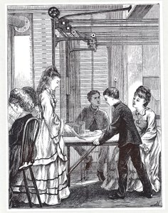 Los instrumentos para enviar mensajes en la Sede de Telégrafos de la Oficina de Correos, Telegraph Street, Londres, de The Graphic, 1871 de English School