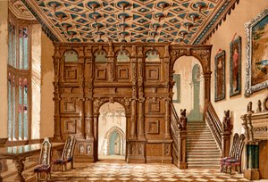 El interior de Methley Hall, Yorkshire, Inglaterra antes de su demolición en 1963, de Old England: A Pictorial Museum, pub. 1847 de English School