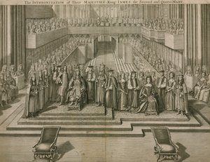 La entronización de sus Majestades el Rey Jacobo II y la Reina María en la Abadía de Westminster de English School