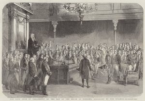 El difunto Duque de Wellington en el Bar de la Cámara de los Comunes, dirigido por el Presidente (grabado) de English School