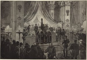 El difunto Emperador en capilla ardiente en la Iglesia de San Pedro y San Pablo de English School