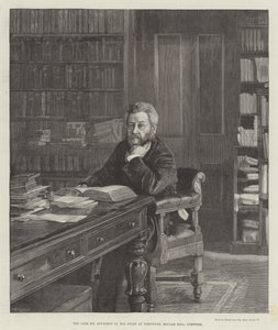El difunto Sr. Spurgeon en su estudio en Westwood, Beulah Hill, Norwood (grabado) de English School