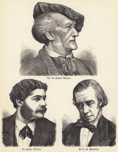 El difunto Richard Wagner, Sir Arthur Sullivan, Sir G A Macfarren (grabado) de English School