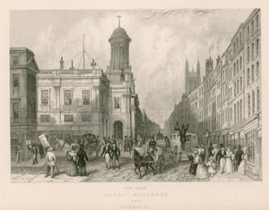 La antigua Bolsa Real y Cornhill, Londres de English School