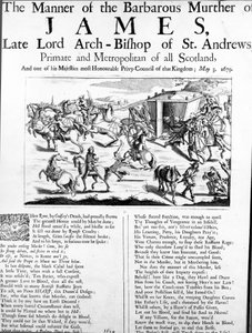 La manera del bárbaro asesinato de James, último Arzobispo de St. Andrews, Primado y Metropolitano de toda Escocia, 1679 de English School