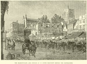 La plaza del mercado y la Iglesia de San Pedro Mancroft, antes de la restauración
