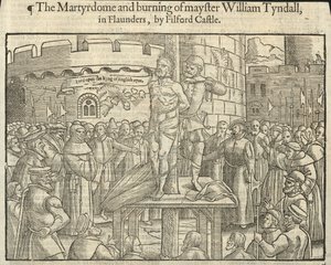 Martirio y quema de William Tyndall en Flaunders, junto al castillo de Filford (grabado)