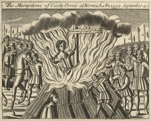 Martirio de Cicely Ormes en Norwich, 23 de septiembre de 1557 (grabado) de English School