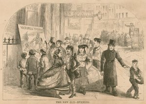 El nuevo corte - tarde; ropa y trajes usados en el Teatro Victoria, Londres