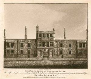 La fachada norte de Somerset House, The Strand, Londres, basada en una impresión dibujada por W. Moss en 1777
