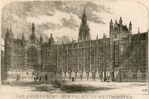 La fachada de los pares, nuevo Palacio de Westminster, Londres de English School