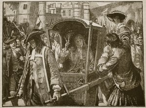 El pueblo de Edimburgo escoltando al Duque de Hamilton al Palacio de Holyrood, ilustración de Cassells Illustrated History of England