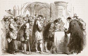 El pueblo firmando el Pacto en la iglesia de St. Giles, Edimburgo, ilustración de la Historia Ilustrada de Inglaterra de Cassell de English School