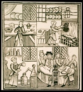 La preparación de pasteles, página de un libro de cocina del siglo XV de English School