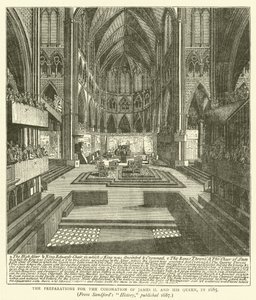 Los Preparativos para la Coronación de Jacobo II y Su Reina, en 1685, desde la "Historia" de Sandford, Publicada en 1687 de English School