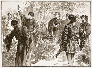 La disputa en los Jardines del Templo, ilustración de Cassells Illustrated History of England de English School