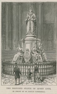 La estatua restaurada de la Reina Ana de English School