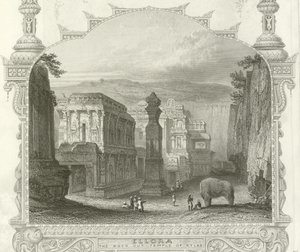 El templo excavado en la roca de Kailah, Ellora, India de English School
