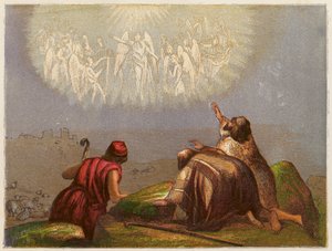 Los pastores en el campo (litografía en color)