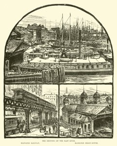 El transporte en el East River; Ferrocarril elevado; Casa del ferry de Hamilton de English School