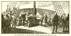 El fusilamiento del almirante Byng a bordo del Monarque, 14 de marzo de 1757 de English School