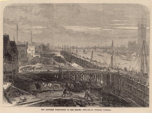 El Terraplén sur del Támesis; sitio para el Hospital de St Thomas de English School
