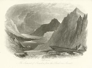 La cima de Snowdon desde el ascenso de Llanberis, Gales de English School