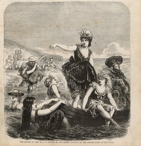 Las sirenas del mar, un boceto de las bonitas bañistas en la costa francesa de Trouville