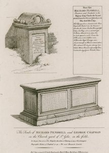 Las tumbas de Richard Pendrell y George Chapman en el cementerio de St Giles in the Fields, Londres de English School